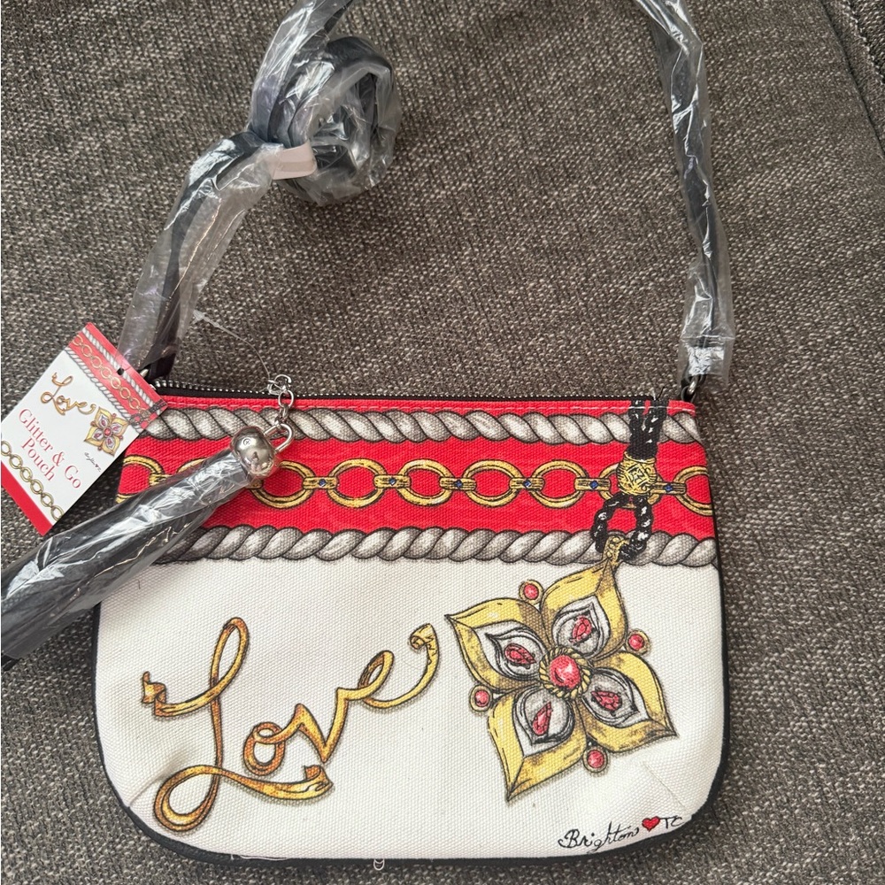 Brighton White and Red Clutch with Silver and Gold Accents